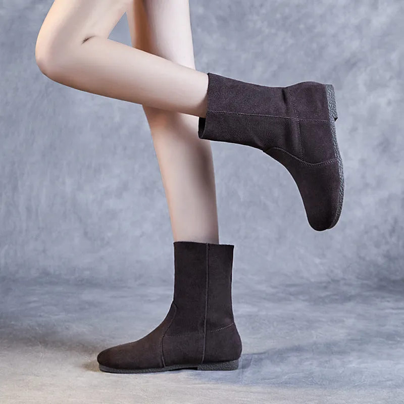 Boots Style Western Women Minimalist Soft Suede Casual Flat Boots