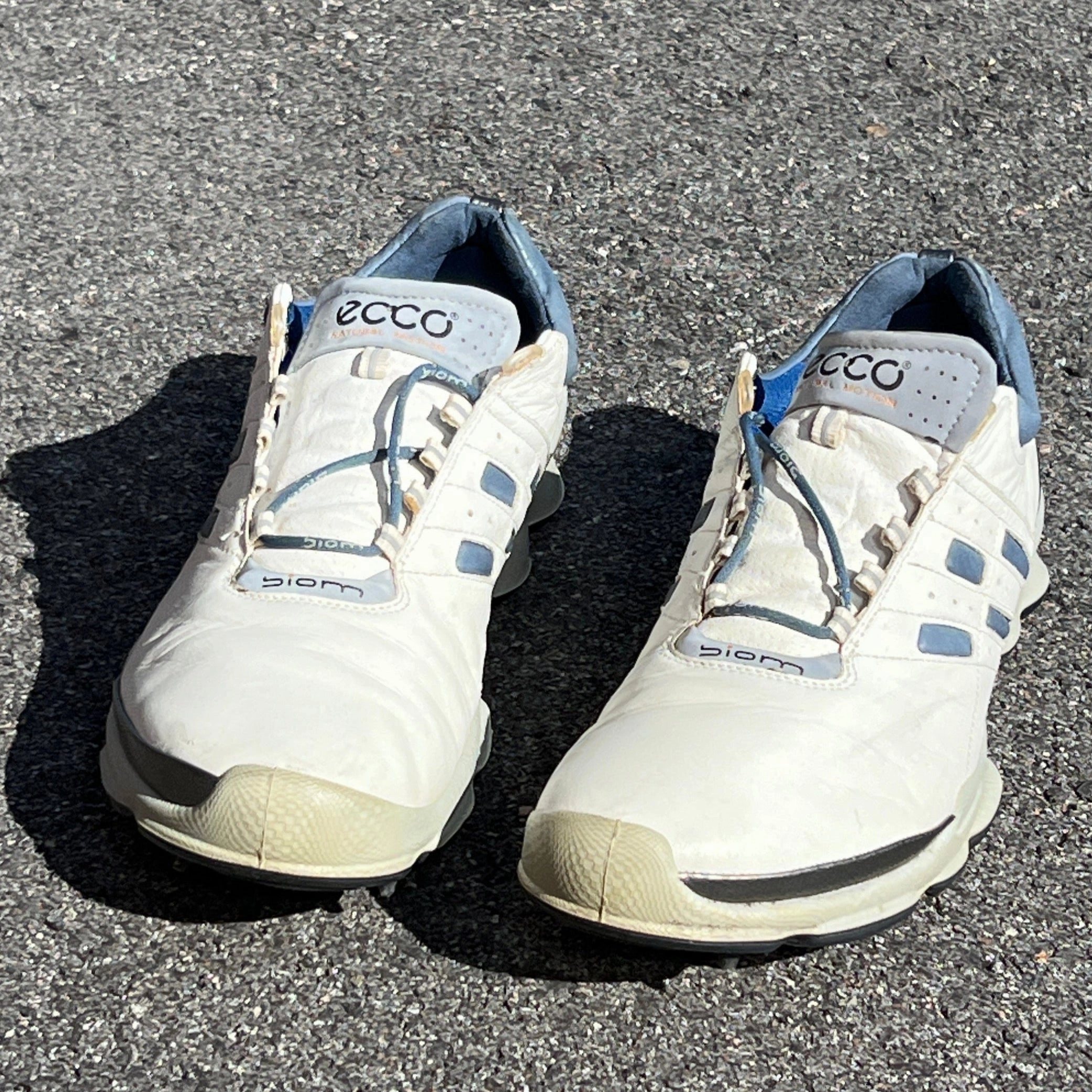 Mens Ecco Biom Cleated Golf Shoe  46EU White/Blue Hydromax Yak Leather Ladies Golf Shoes