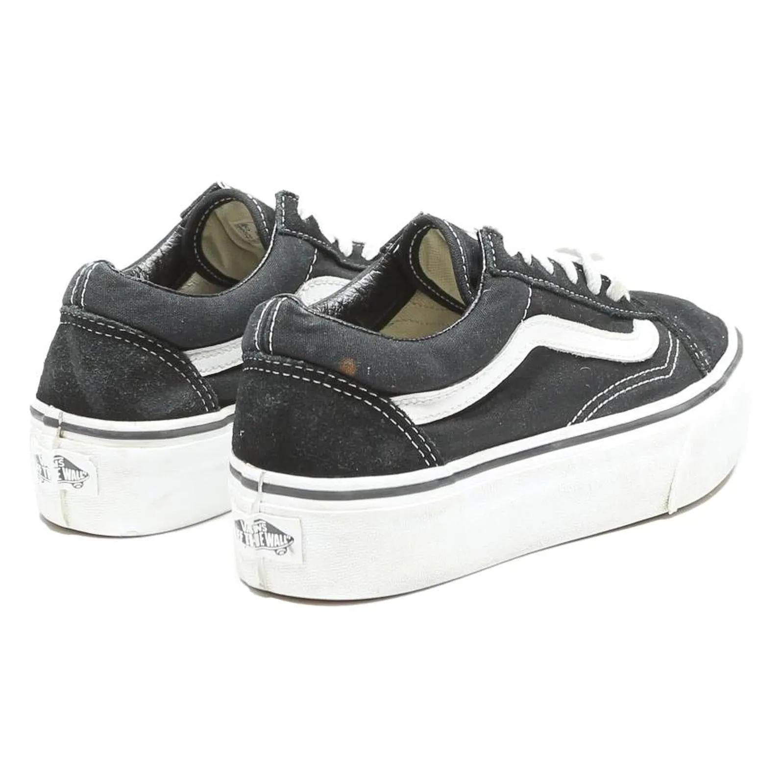 VANS Old Skool Boys Black Canvas Trainers UK 4 Classic Skate Shoes Best Slip On Cross Training Shoes