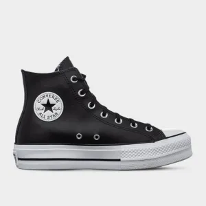Converse Womens All Star Leather Platform High Top Sneakers Black Casual Shoes To Wear With Skirts