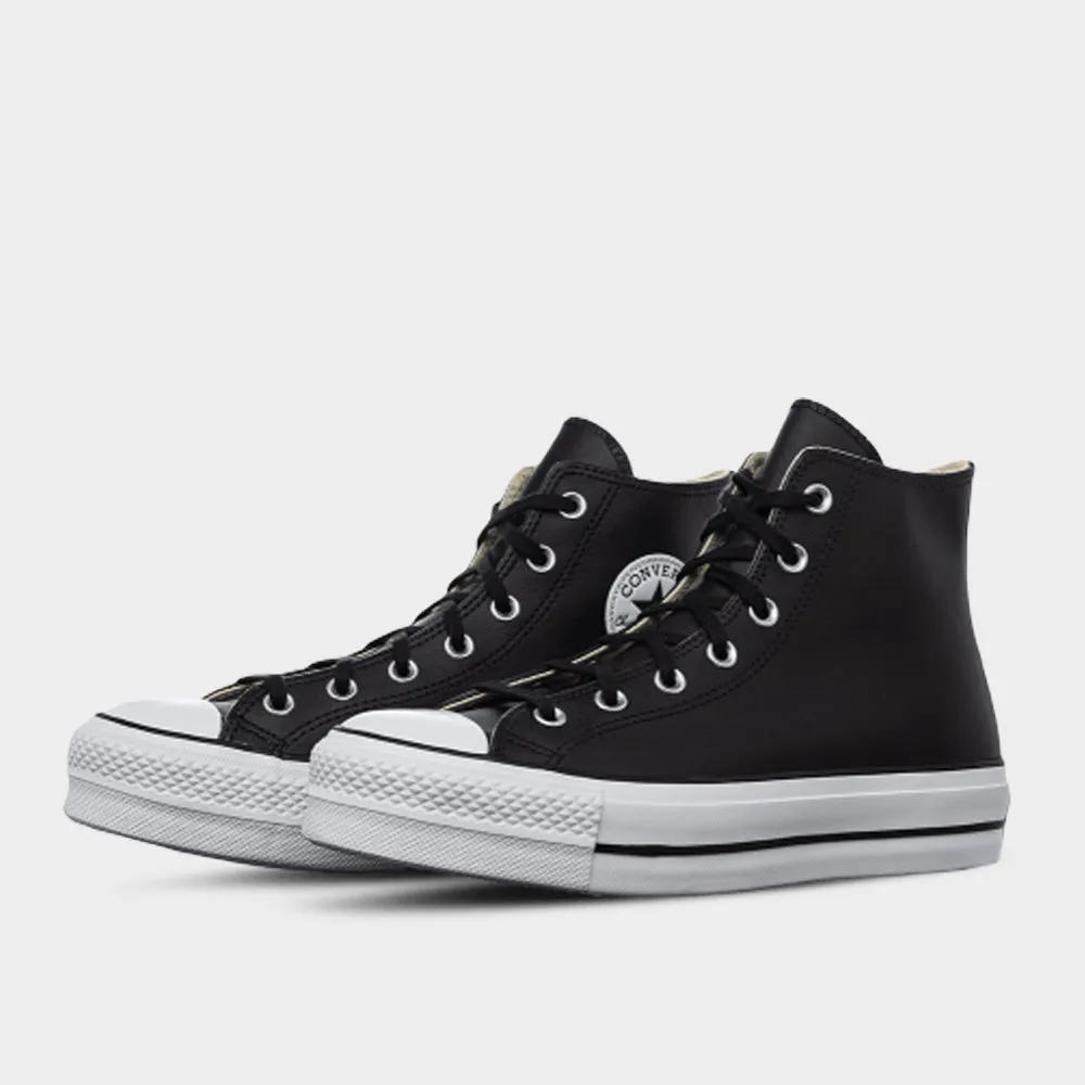 Neumel Casual Shoe Converse Womens All Star Leather Platform High Top Sneakers Black