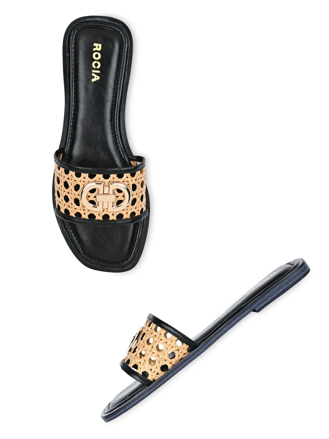 Ballet Slippers Spa Rocia By Regal Black Women Cane Buckled Sliders