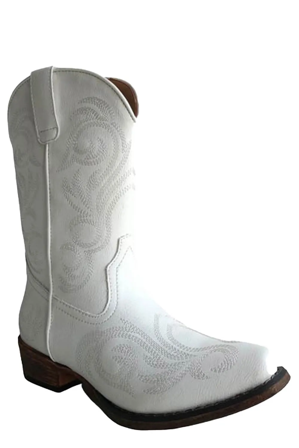 Wide Leg Boots Roper Kids Unisex Riley Western White Faux Leather Cowboy Boots