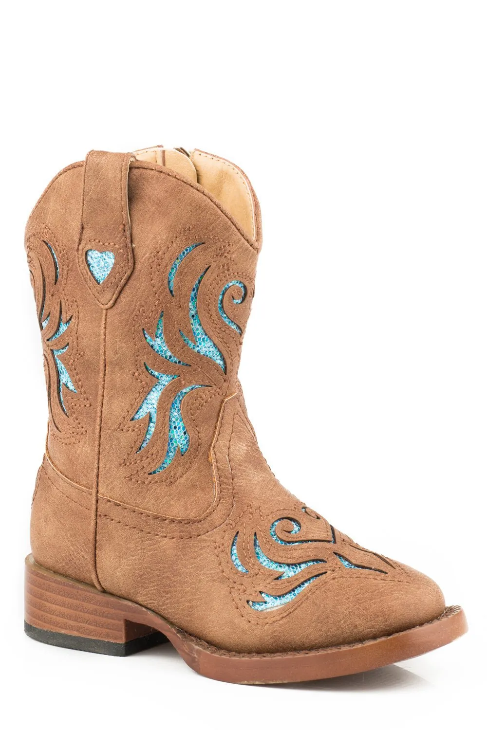 Roper Toddler Girls Glitter Breeze Tan/Turquoise Faux Leather Cowboy Boots Public Desire Boots