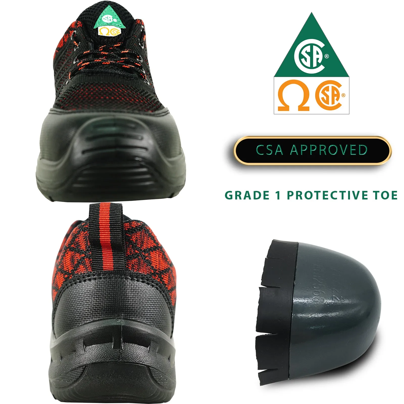 VANGELO Men Work Safety Shoe HELMUT-1 CSA Certified Steel Toe Protection Black/Red Hobibear Boots