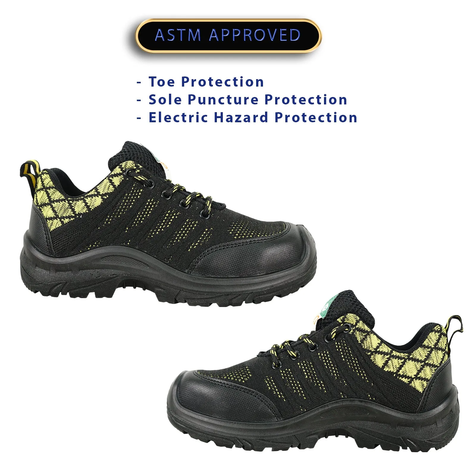 Spur Boots VANGELO Men Work Safety Shoe HELMUT-1 CSA Certified Steel Toe Protection Black/Yellow