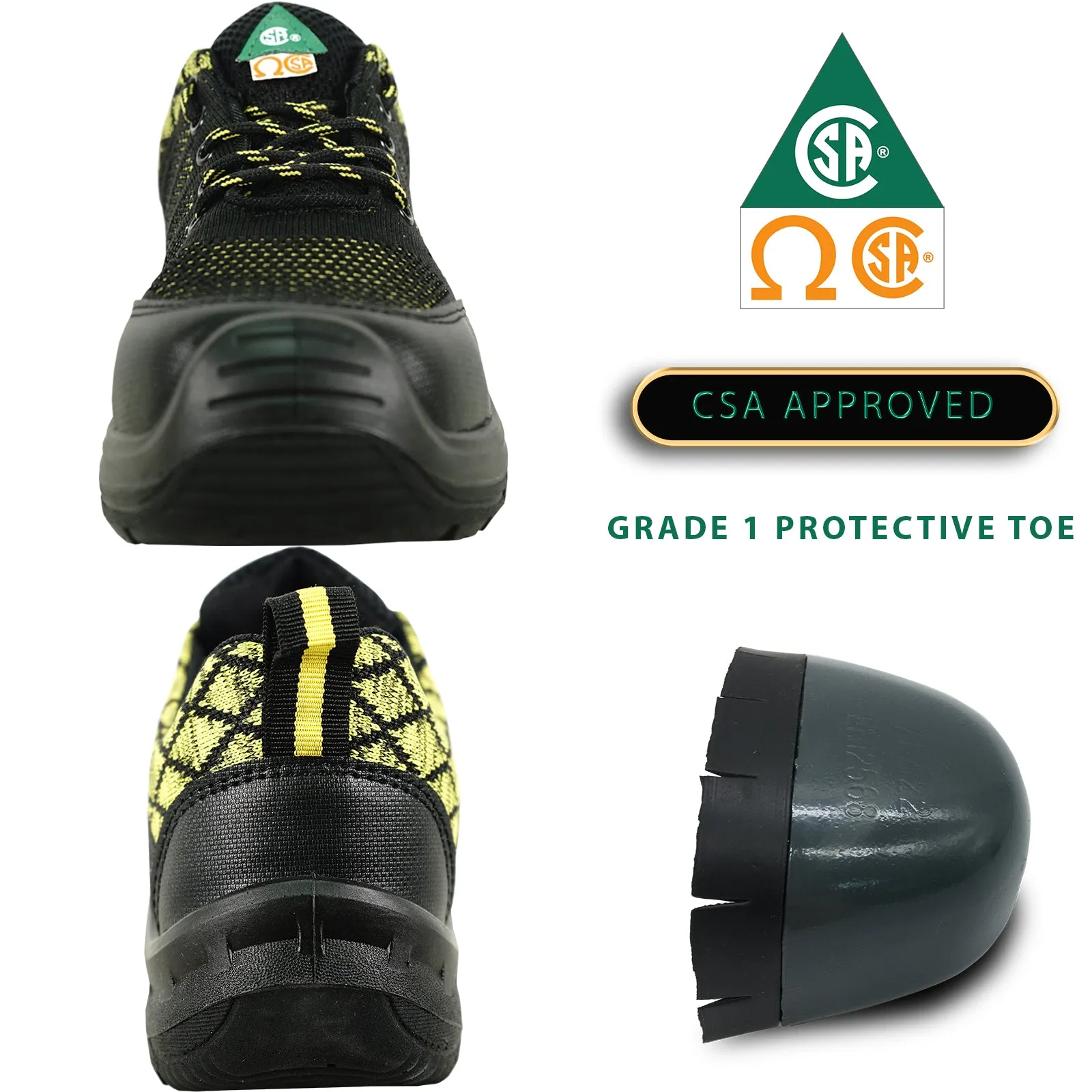 Best Ladies Motorcycle Boots VANGELO Men Work Safety Shoe HELMUT-1 CSA Certified Steel Toe Protection Black/Yellow