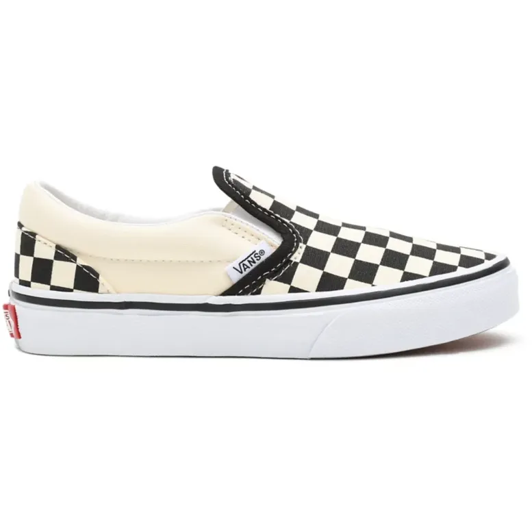 Women Casual Shoes Vans Kid's Checkerboard Classis Slip On Shoes - Black / White