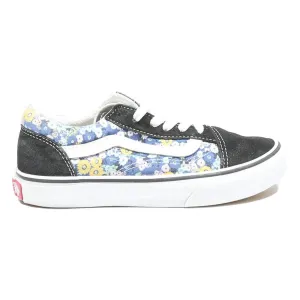 VANS Old Skool Girls Lace-Up Trainers Black & Blue Canvas UK 2 Floral Pattern Best On Cloud Shoes For Strength Training