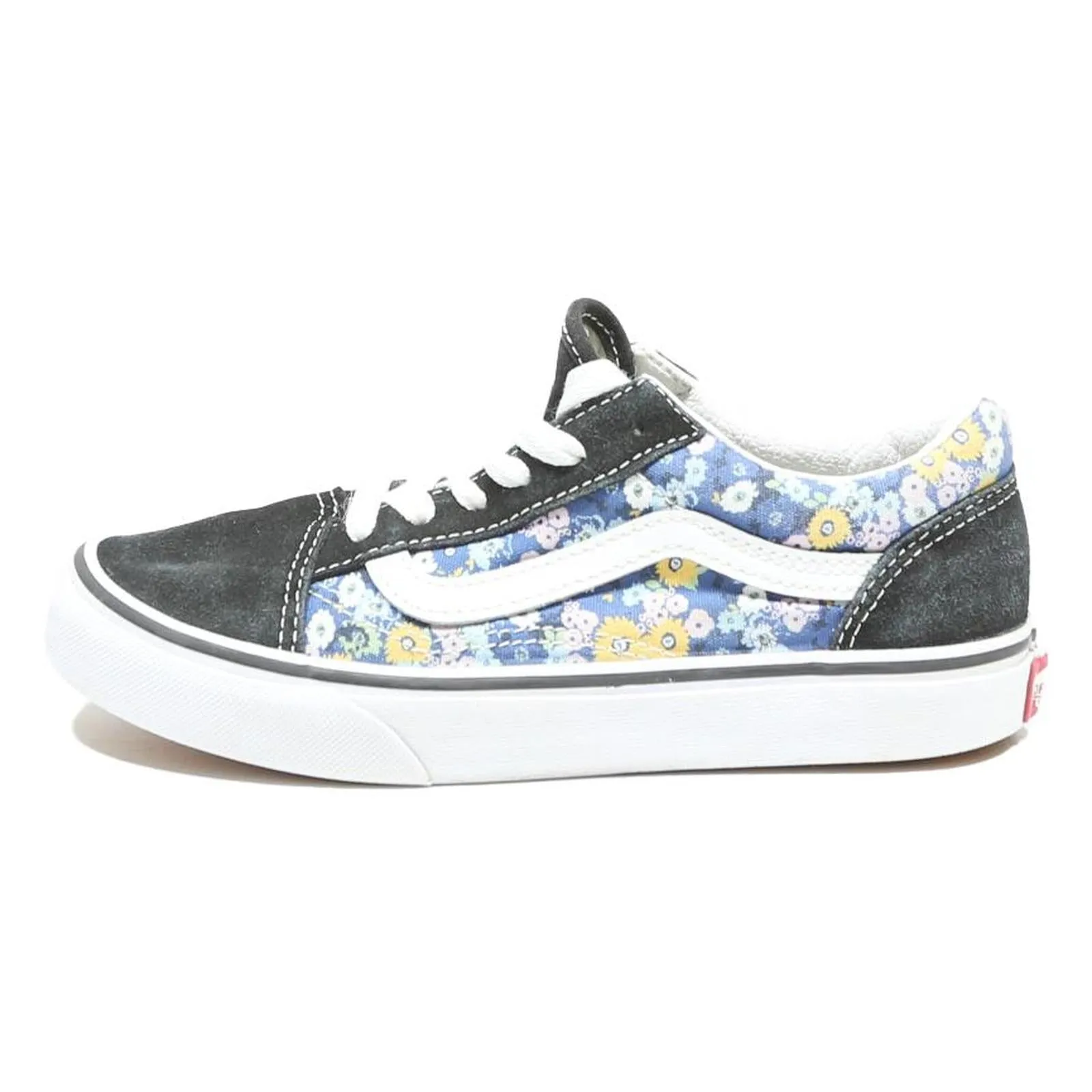 Discount Training Shoes VANS Old Skool Girls Lace-Up Trainers Black & Blue Canvas UK 2 Floral Pattern
