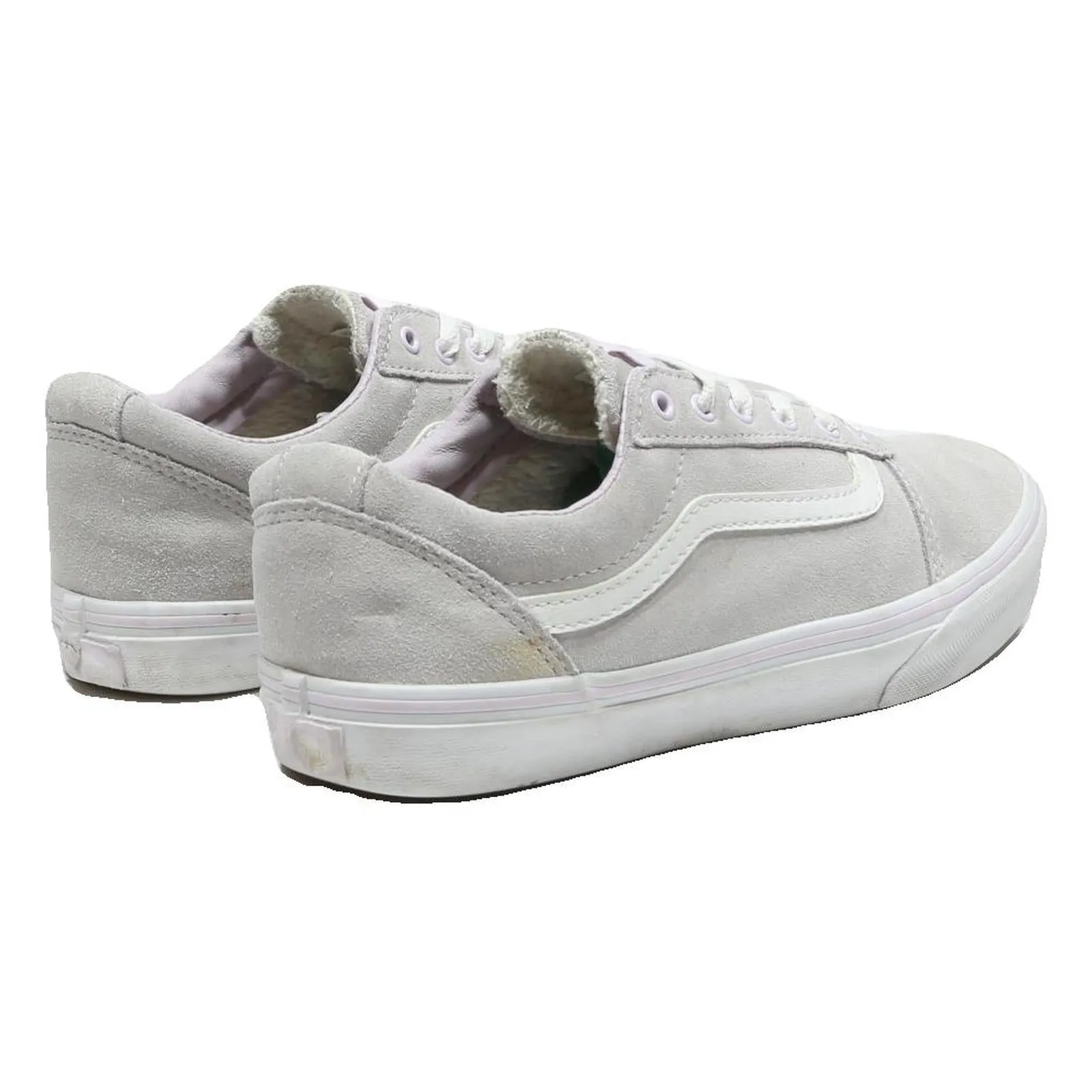 VANS Old Skool Girls Low Top Trainers Grey & White Synthetic UK 4.5 Casual Skate Defy Mid Training Shoes