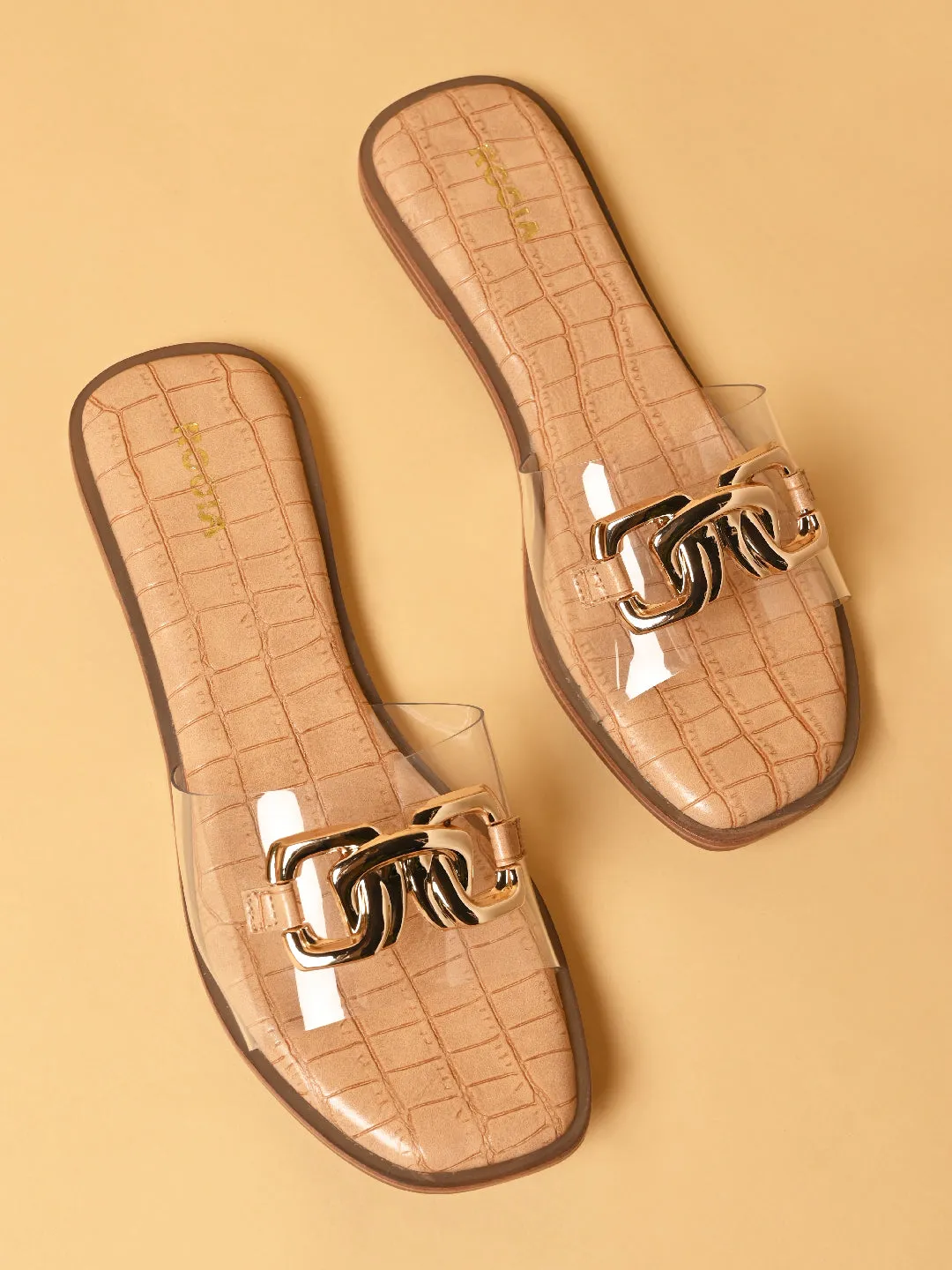 Rocia By Regal Transparent Women Buckled Sliders Oh Those Golden Slippers