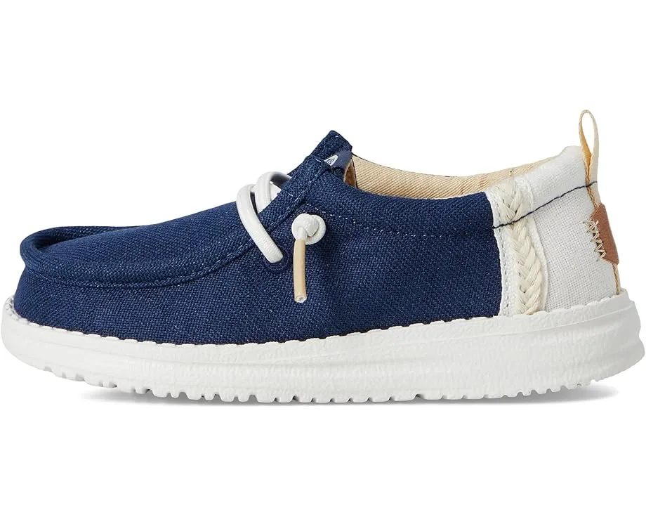 Hey Dude Wally Toddler Stretch Craft Linen Sargasso Blue/White Casual Shoes With Wide Toe Box
