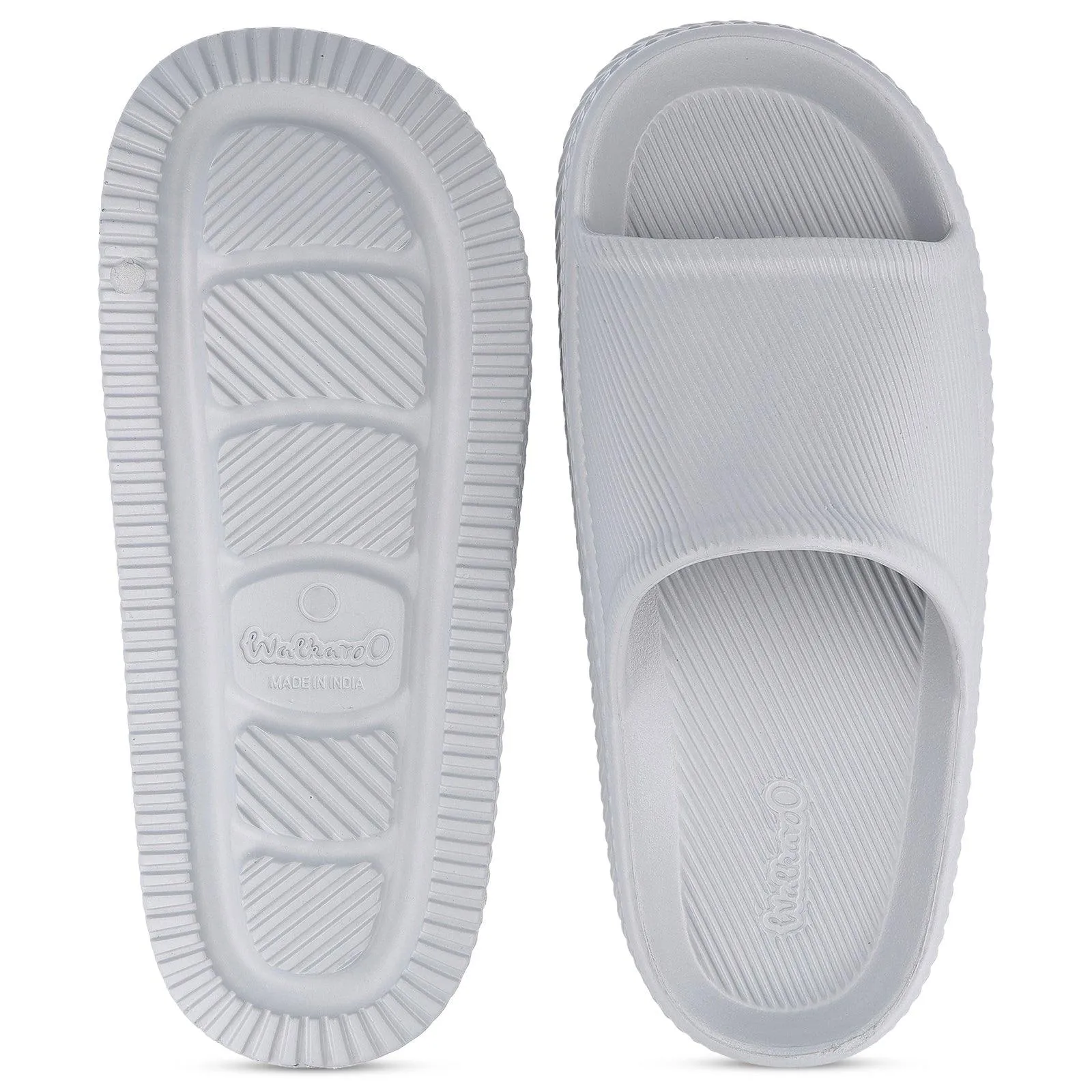 Slide With Fur Walkaroo Mens Flip Flop Sliders  - WC8737 Light Grey