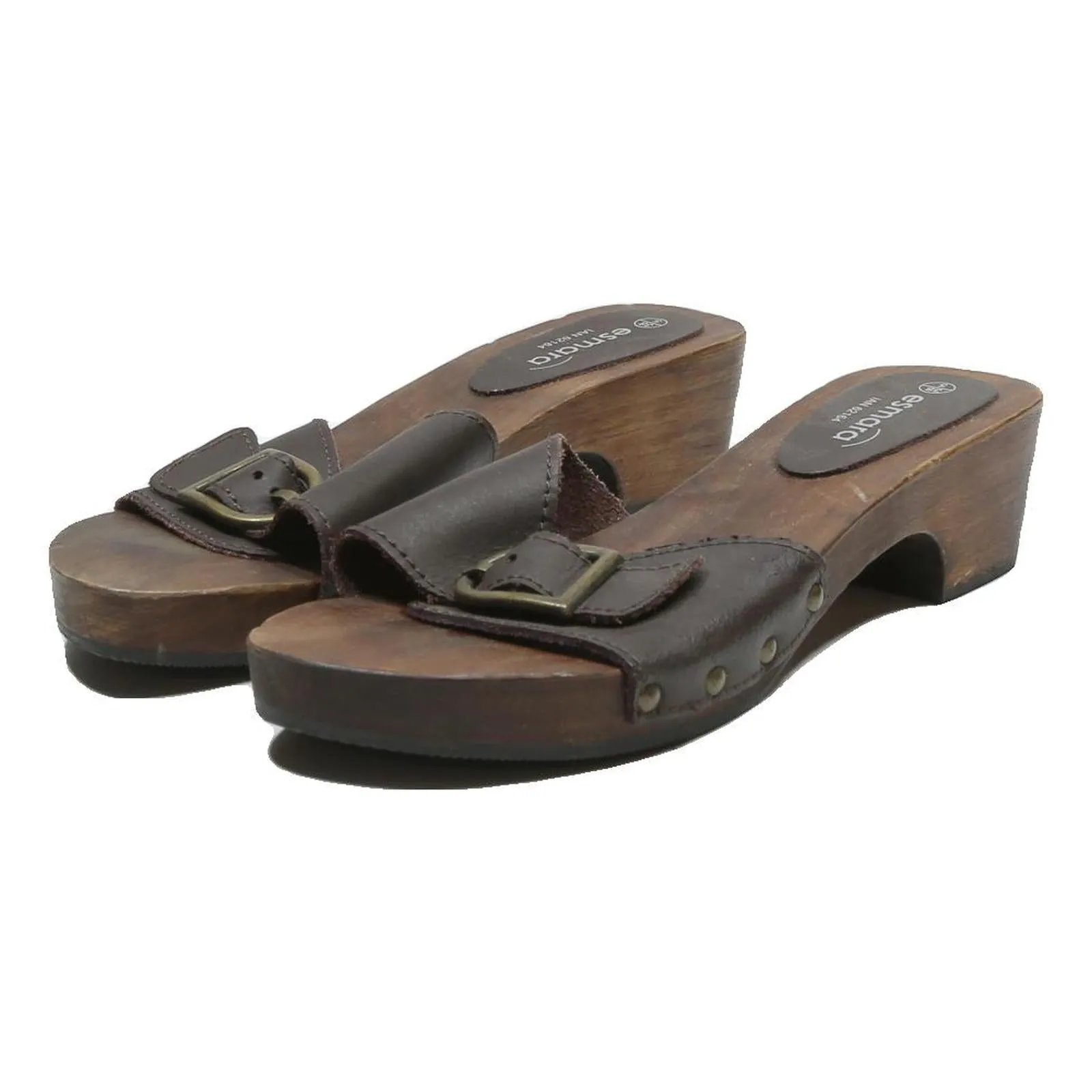 Daiso House Slippers ESMARA Womens Brown Leather Heel Sandals UK 5 Comfortable Open Toe Sliders