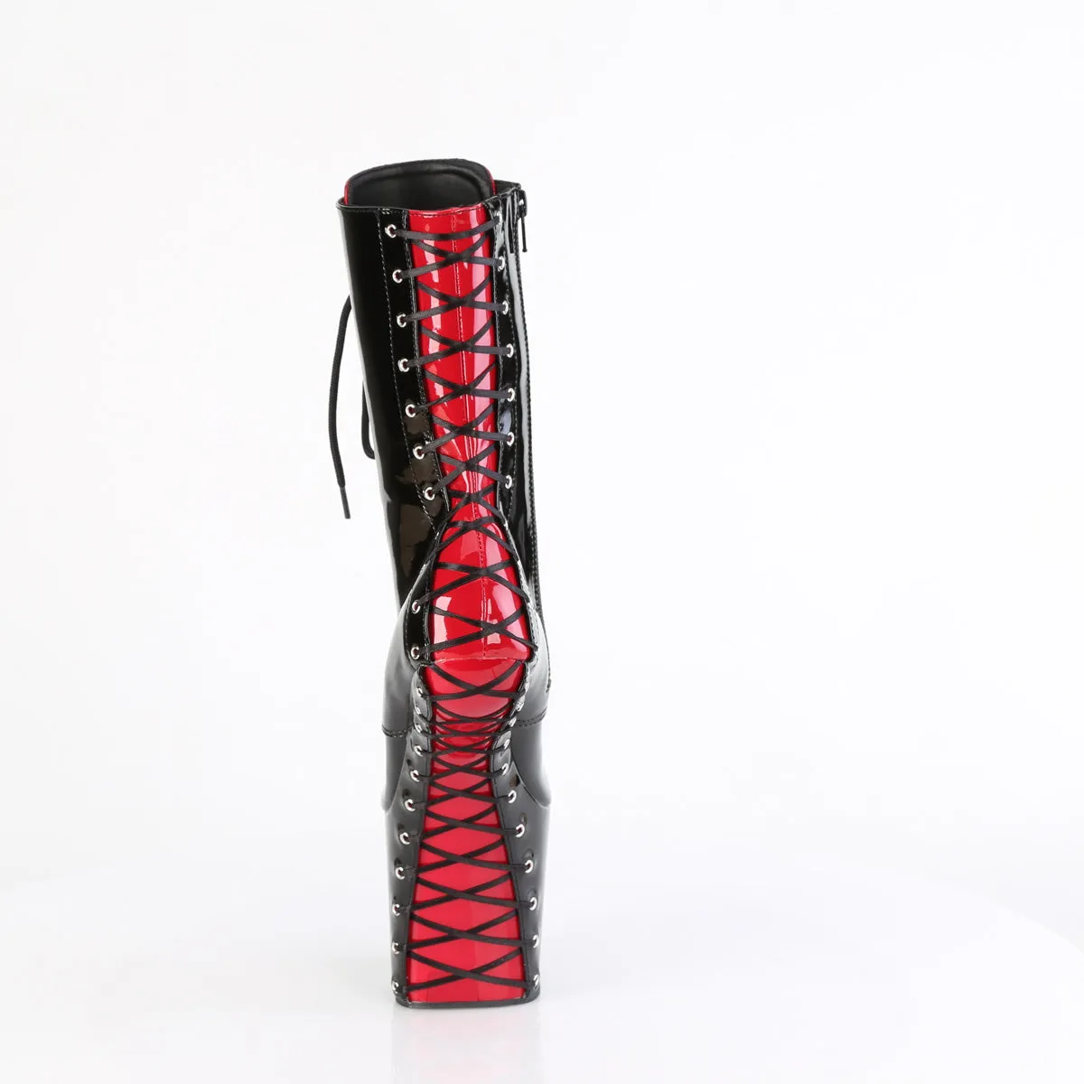 8 Inch Heelless CRAZE-1040FH Black Red Boots For Big Calves