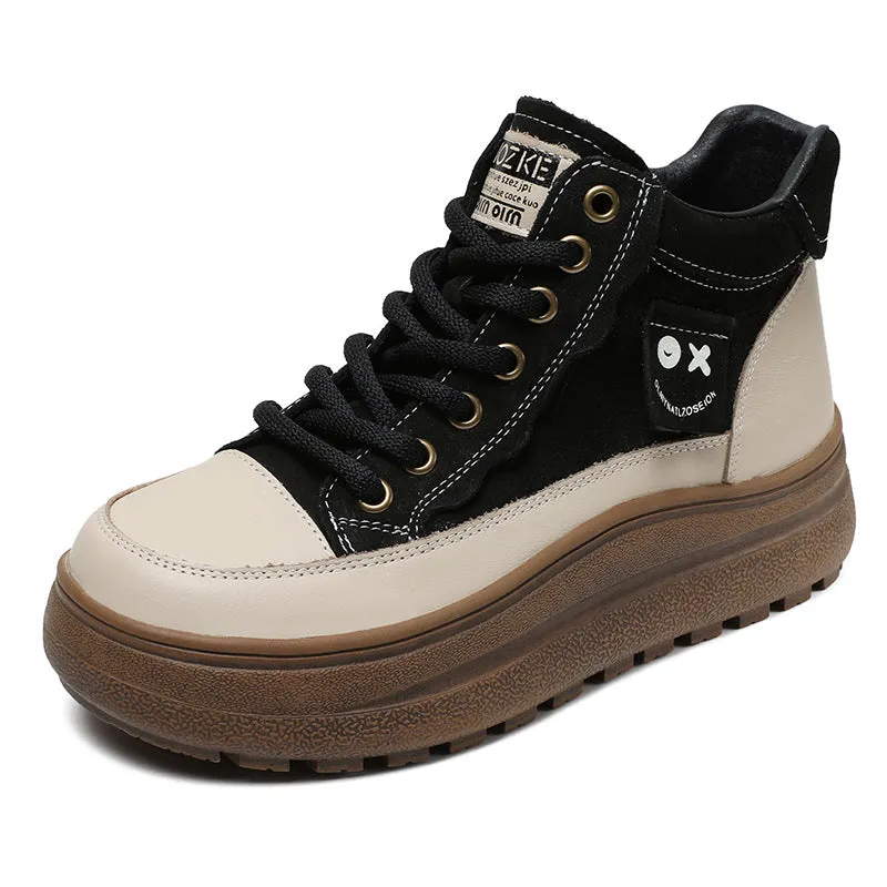 Women Fashion Leather Lace-up Thick Sole Boots Mary J Boots