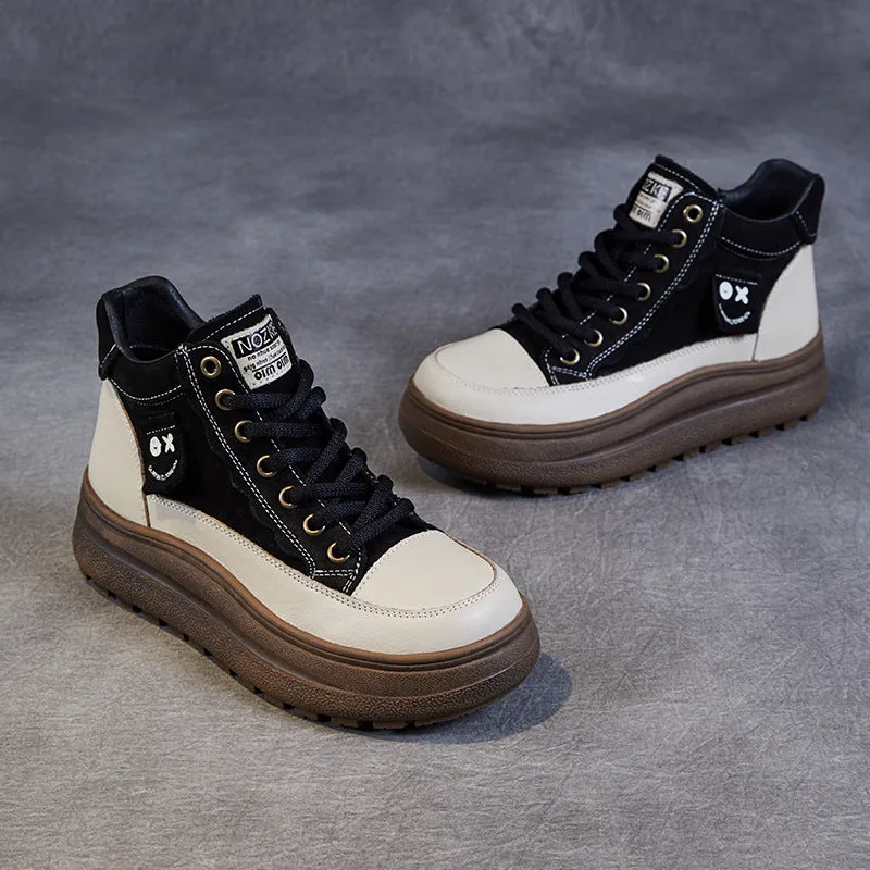 Boots El Vaquero Women Fashion Leather Lace-up Thick Sole Boots