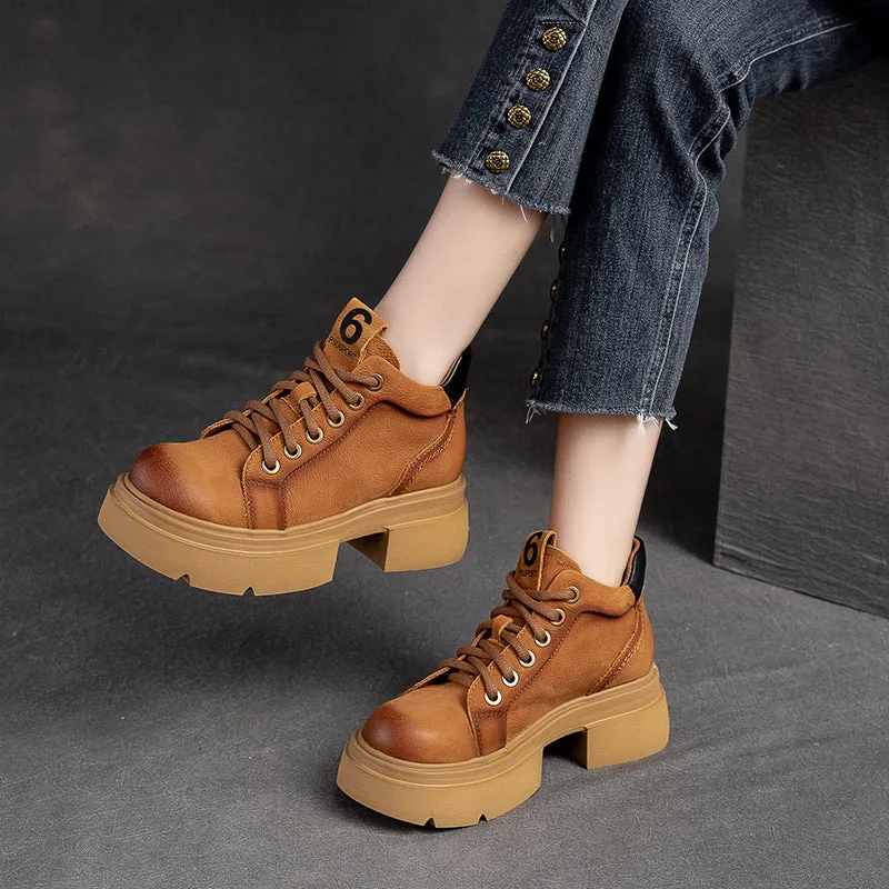 Women Casual Fashion Leather Chunky Sole Ankle Boots Cross Country Ski Boots