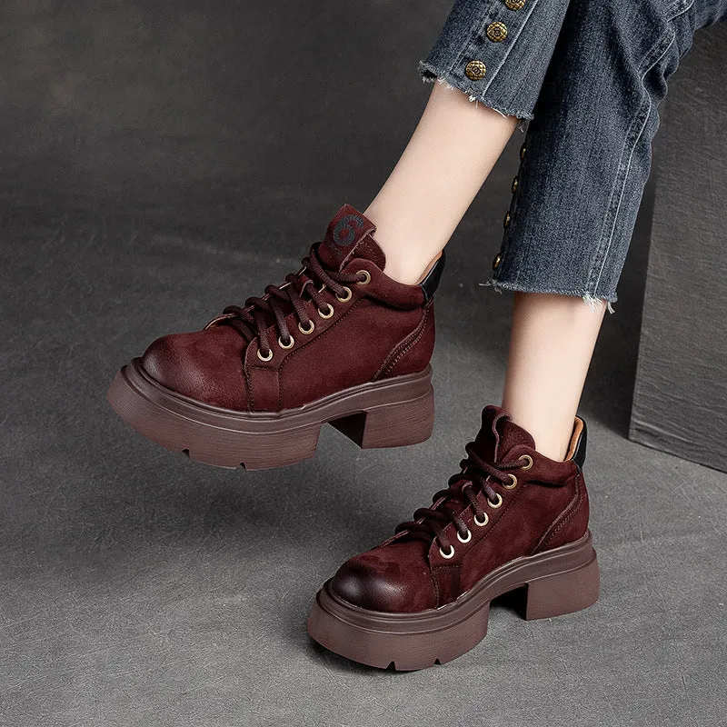 Western Winter Boots Women Casual Fashion Leather Chunky Sole Ankle Boots