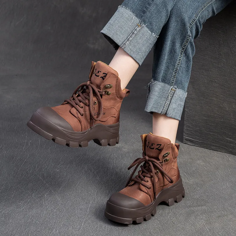 Dog Raincoat And Rain Boots Women Classic Leather Casual Lace-up Ankle Boots