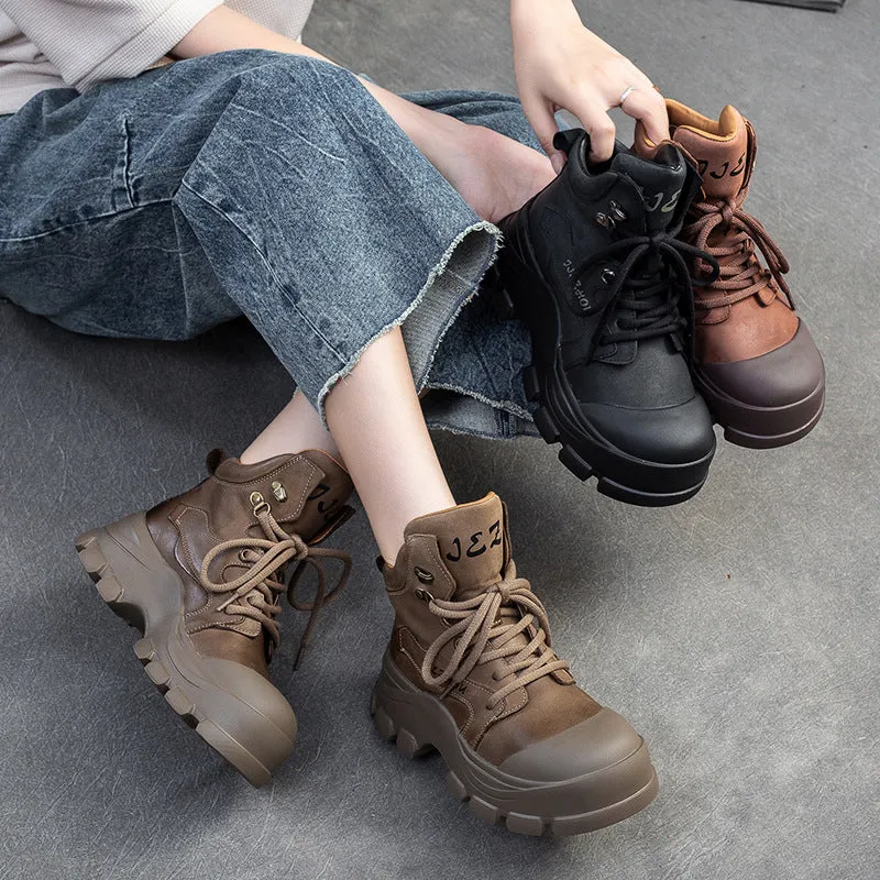 Women Classic Leather Casual Lace-up Ankle Boots Rain Boot Clip Art