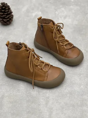 Wing Tipped Boots Women Genuine Leather Ankle Vintage Color Boots Pure