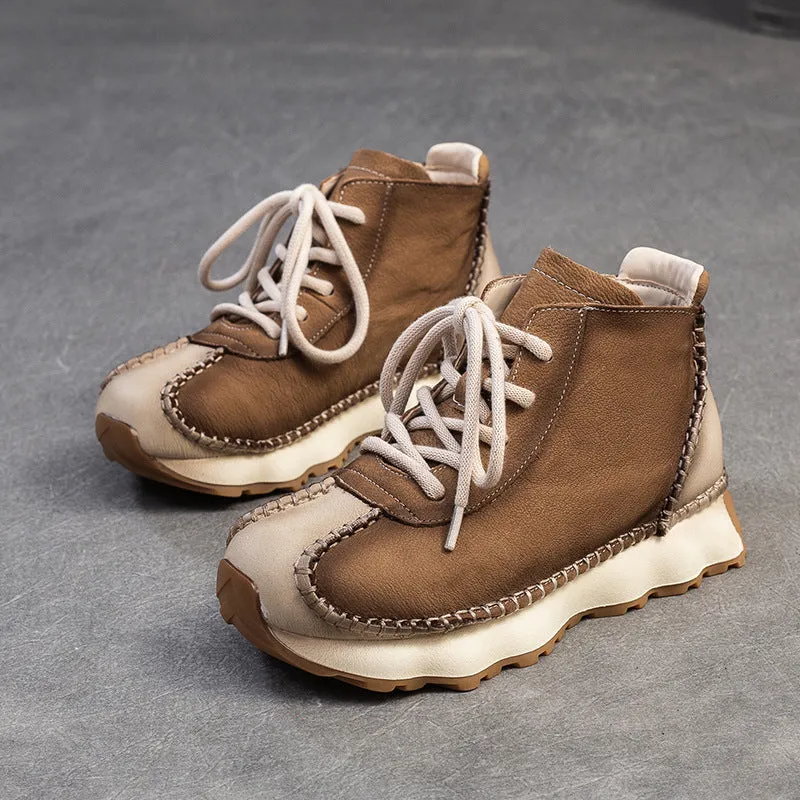 Steel Toe Rubber Rain Boots Women Handmade Fashion Leather Lace-up Ankle Boots