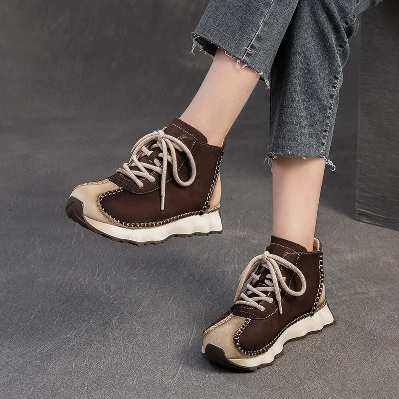 Women Handmade Fashion Leather Lace-up Ankle Boots Rain Boot Booties