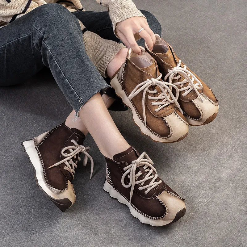 Women Handmade Fashion Leather Lace-up Ankle Boots Gamecock Rain Boots