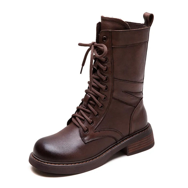 Women Minimalism Leather Mid-Calf Riding Combat Boots Bogg Boots