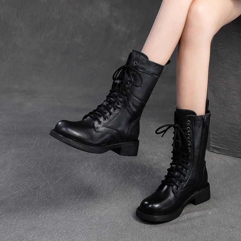 Surgeons Boots Women Minimalism Leather Mid-Calf Riding Combat Boots