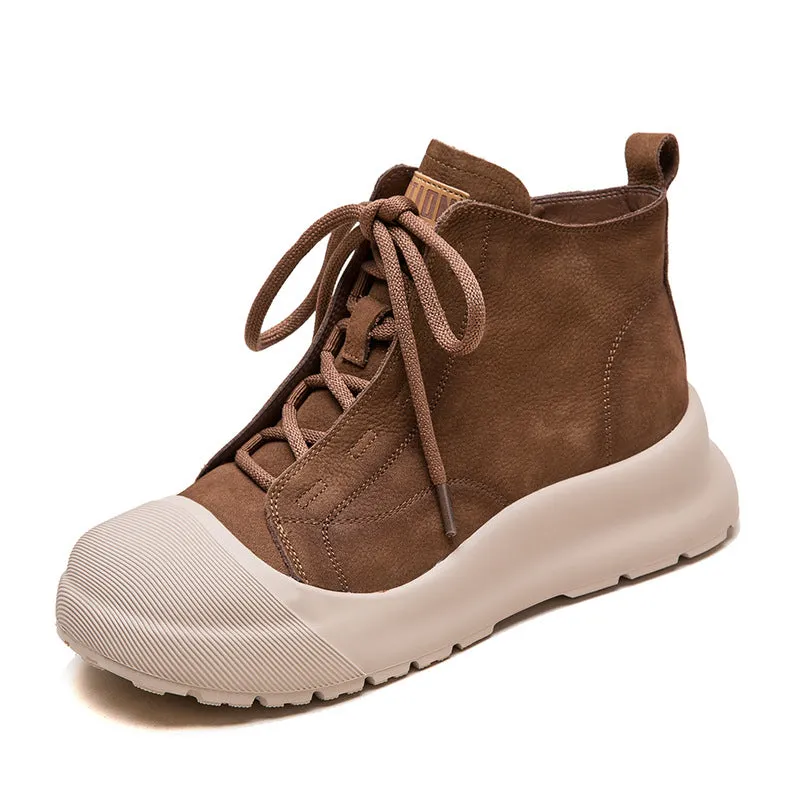 Best Moto Boots Women Minimalism Soft Leather Lace-up Ankle Boots