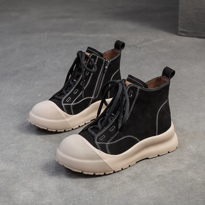 Women Minimalism Soft Leather Lace-up Ankle Boots Wide Winter Snow Boots