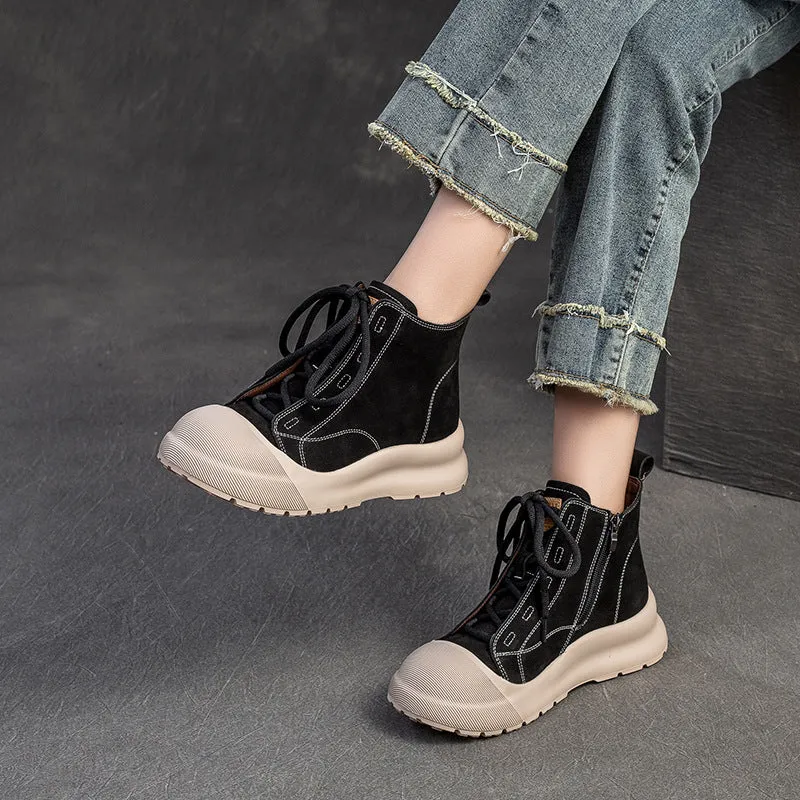 Women Minimalism Soft Leather Lace-up Ankle Boots Ankle Winter Boots