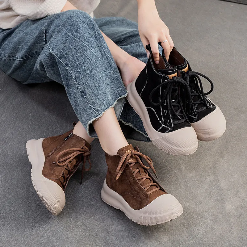 Women Minimalism Soft Leather Lace-up Ankle Boots Leather Steel Toe Boots