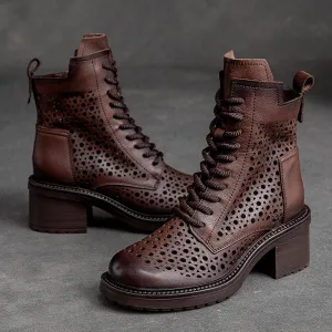 Circus By Sam Edelman Rain Boots Women Retro Hollow Leather Patchwork Chunky Heel Boots