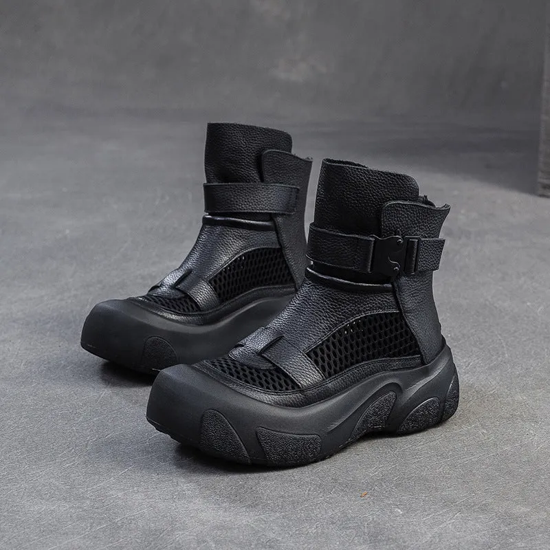 Wedding Dress With Cowboy Boots Women Retro Hollow Mesh Casual Thick Soled Boots