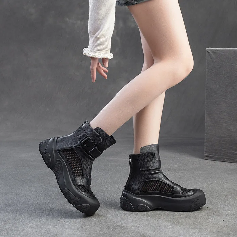 Women Retro Hollow Mesh Casual Thick Soled Boots Boots With Wedge Sole