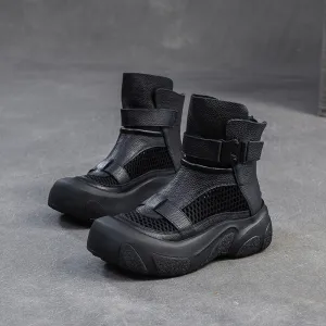 Women Retro Hollow Mesh Casual Thick Soled Boots Pointed Toe Flat Boots