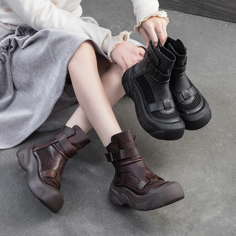 Women Retro Hollow Mesh Casual Thick Soled Boots Grey Chelsea Boots