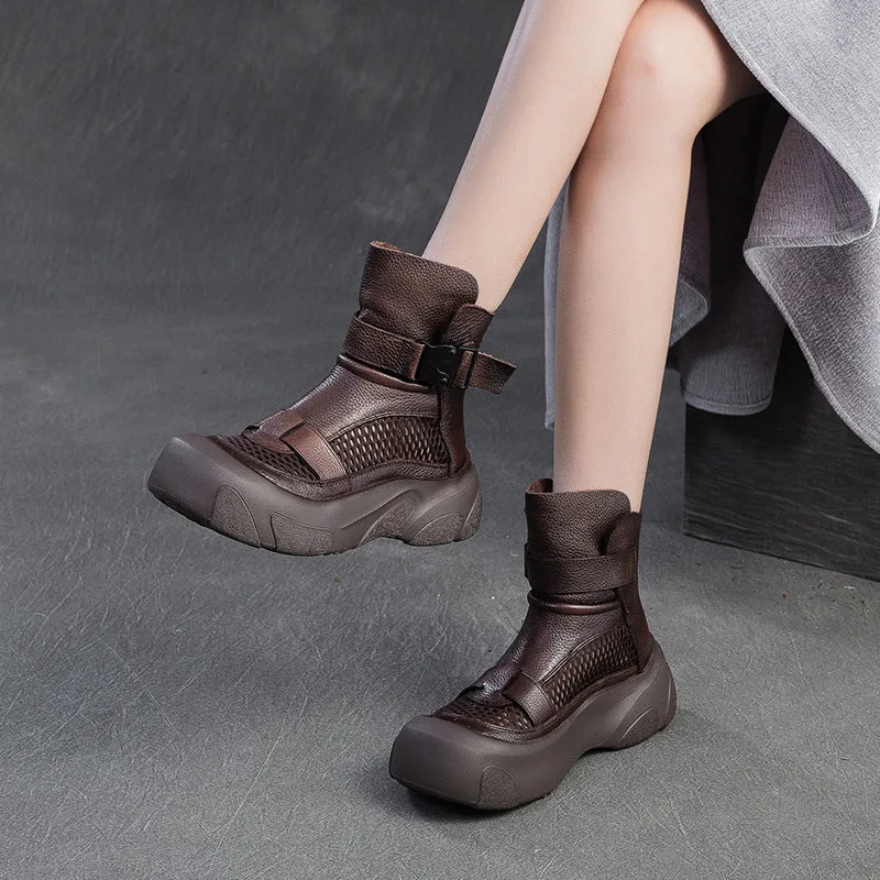 Square Toe Cowboy Boots Under $100 Women Retro Hollow Mesh Casual Thick Soled Boots