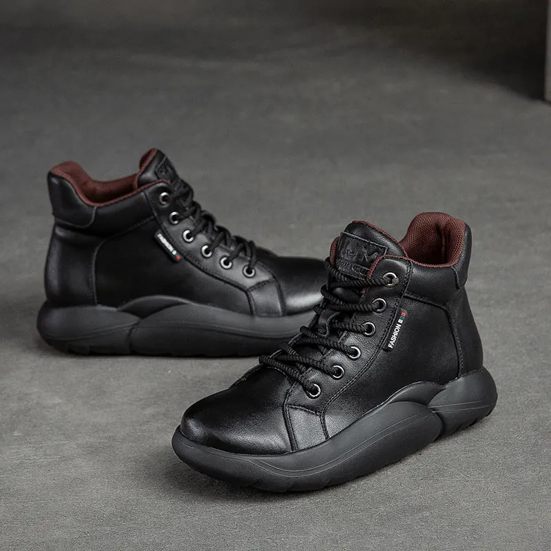 Women Retro Leather Casual Lace Up Ankle Boots Macy Rain Boots