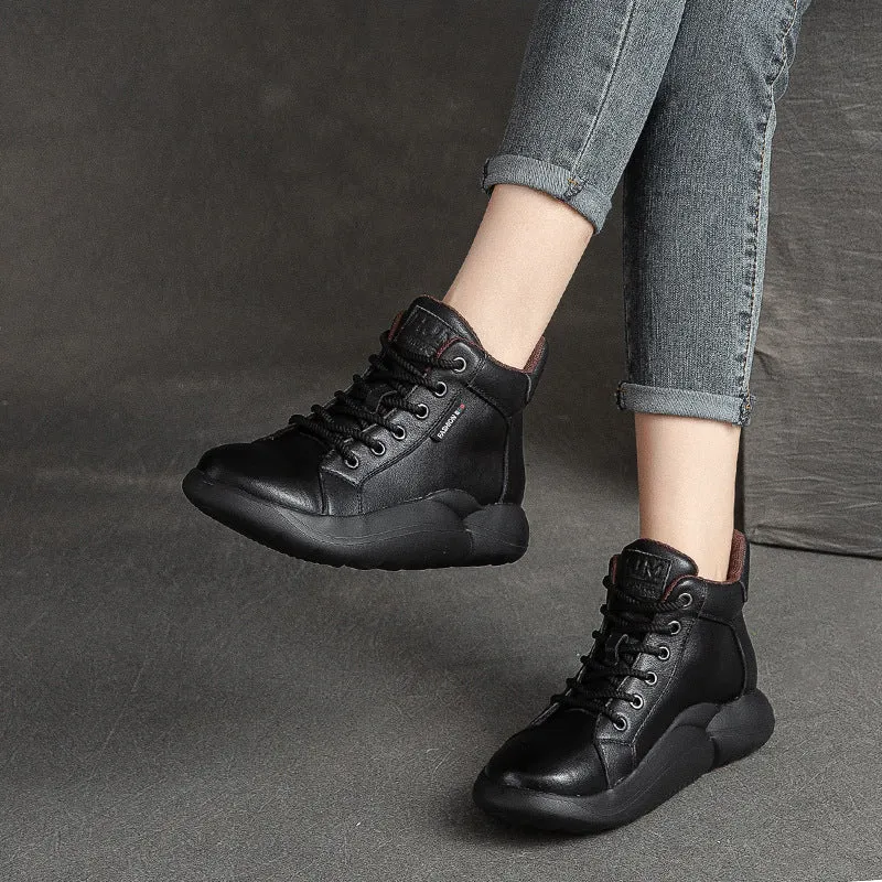 Women Retro Leather Casual Lace Up Ankle Boots Comfortable Ankle Rain Boots