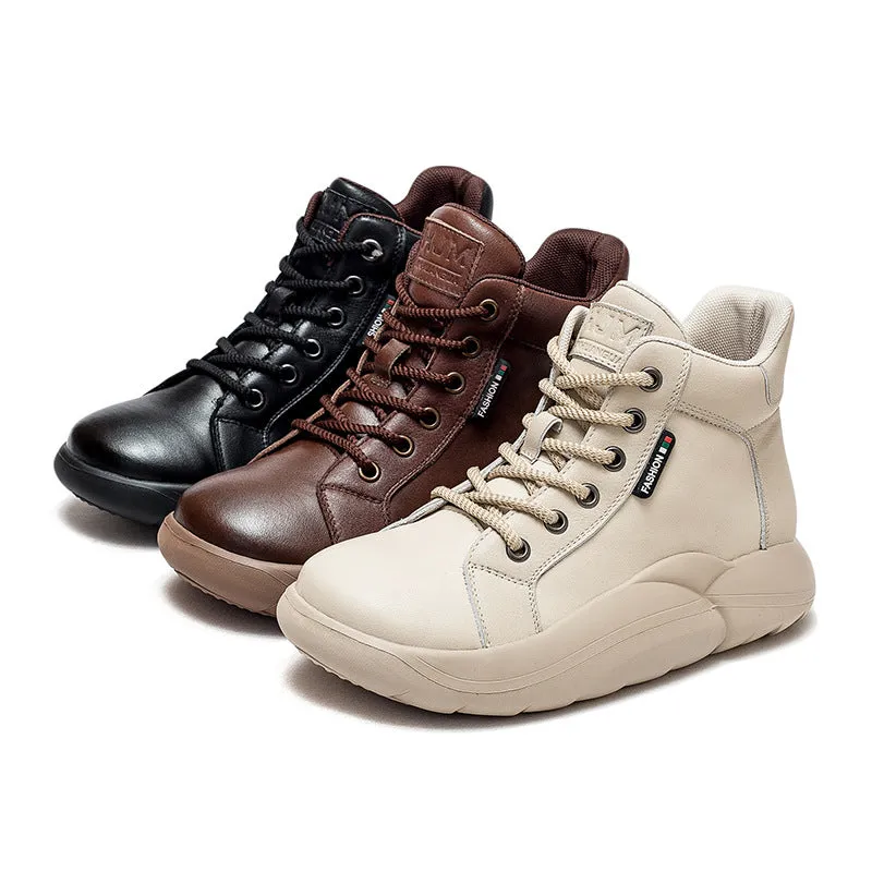 Women Retro Leather Casual Lace Up Ankle Boots Float Rain Boot