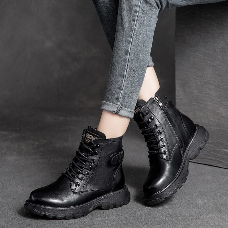 Women Retro Leather Flat Thick Soled Casual Boots Gracie Minimalist Rain Boot