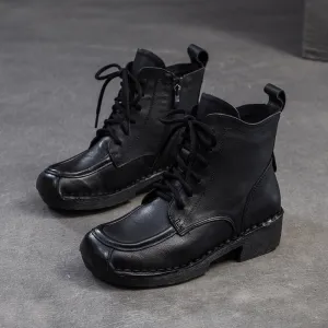 Women Retro Leather Squared Head Casual Ankle Boots Rain Boots Free Shipping