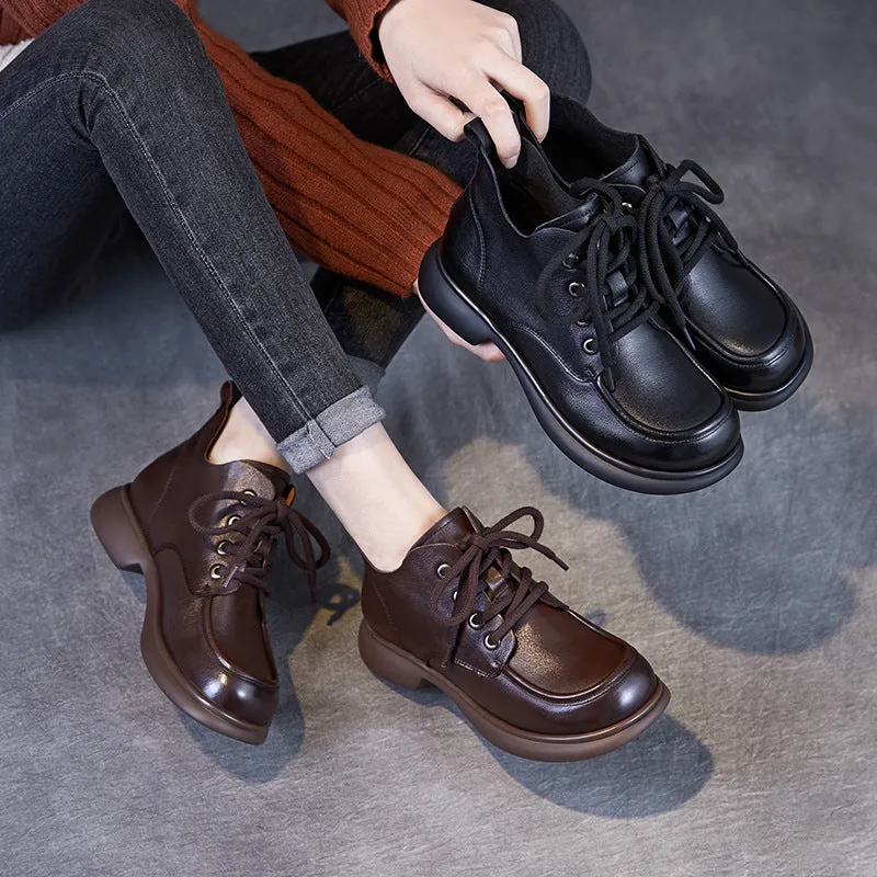 Women Retro Minimalism Solid Soft Leather Ankle Boots Boots With Straps