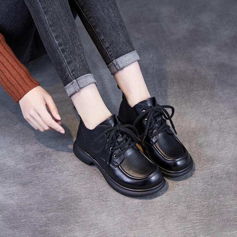 Women Retro Minimalism Solid Soft Leather Ankle Boots Puss In Boots