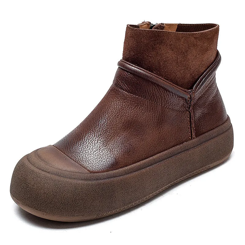 Best Rain Boots For Fishing Women Retro Patchwork Leather Flat Ankle Boots